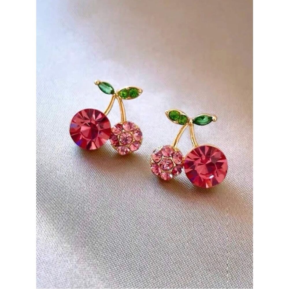 Pink Cherry Stud Earrings A1839 - Picture 3 of 4